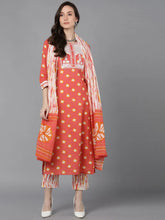 Women Orange Rayon Blend Bandhani Embroidered Straight Kurta Trousers With Dupatta-VKSKD2230
